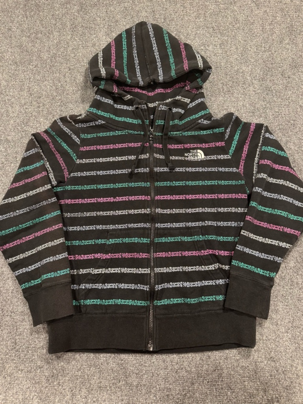 The North Face Women's Size Medium Black Striped Full Zip Fleece Hoodie